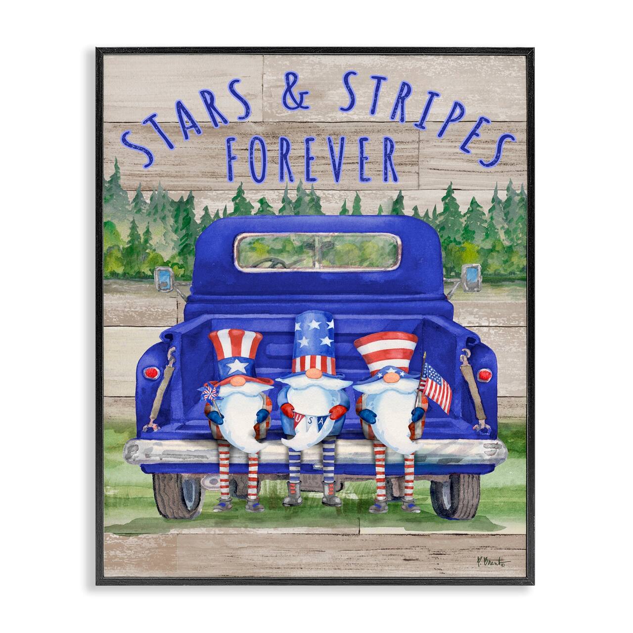 Stupell Industries Stars & Stripes Forever Americana Gnomes Framed Giclee Art